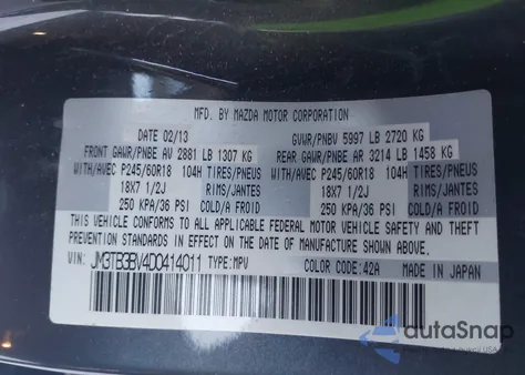 2013 Mazda Cx-9 Sport from USA, damaged, VIN JM3TB3BV4D0414011